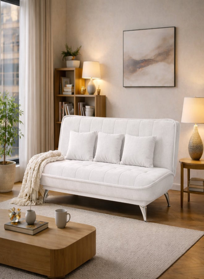 Harmony Home Premium Fabric Sofa  Bed with 3 Soft Cushions – Modern Convertible Sleeper Couch with Metal Legs, Space-Saving 3-Seater Sofa for Living Room, Bedroom & Guest Room-White - Image 2